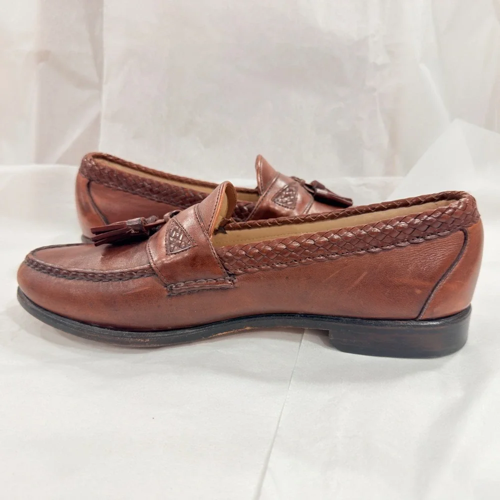 Allen Edmonds Maxfield Loafer 9D Brown Leather Woven Tassel Preppy Academia